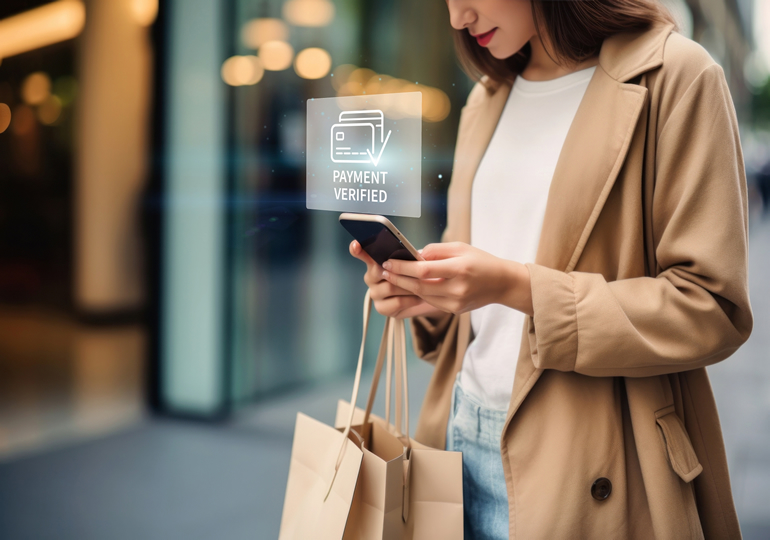 キャッシュレス決済でポイントを貯める女性