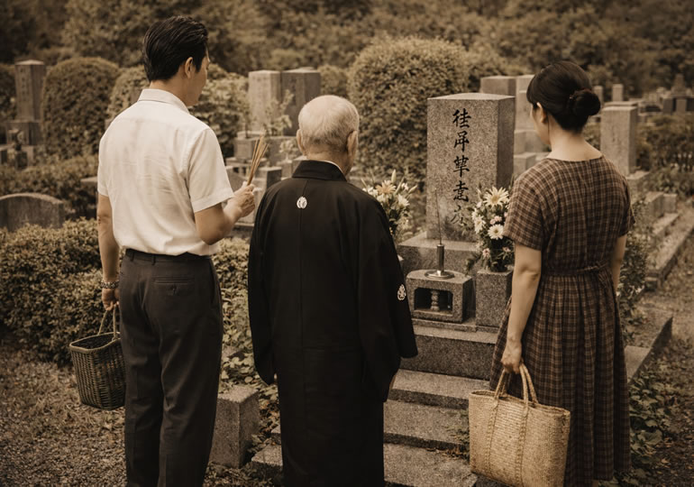 昭和時代のお墓参りのイメージ画像