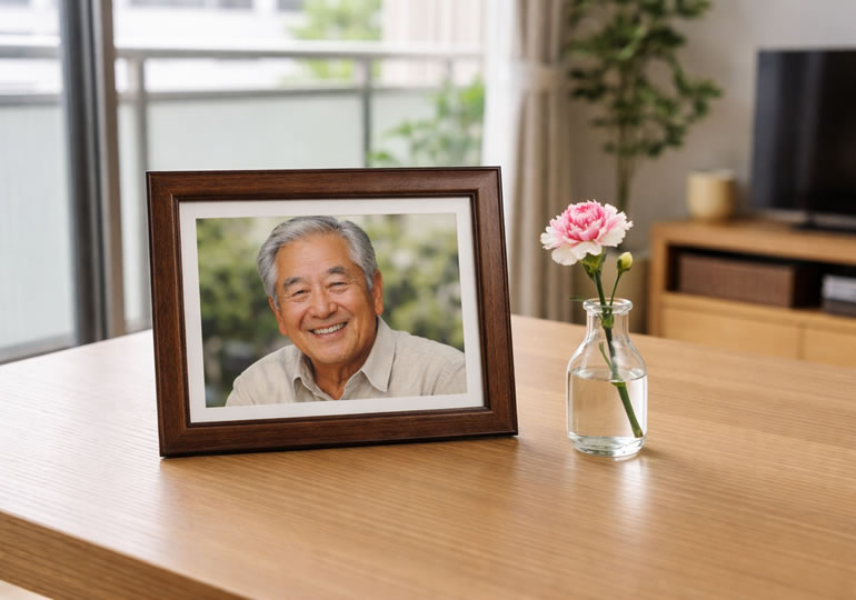 小さな遺影と1本の花