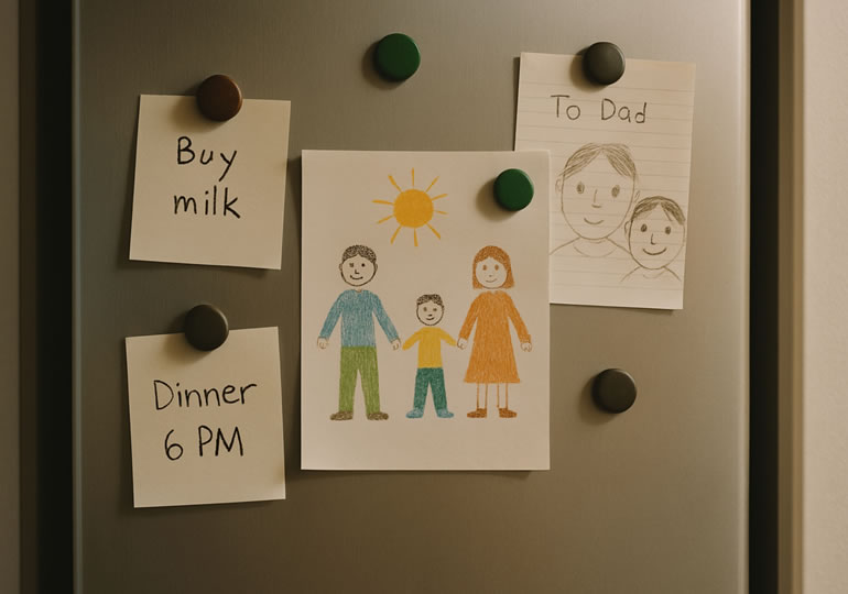 冷蔵庫に張られたメッセージカード