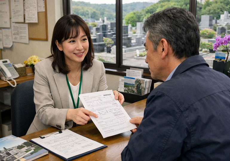 祭祀承継の変更手続きをしている男性