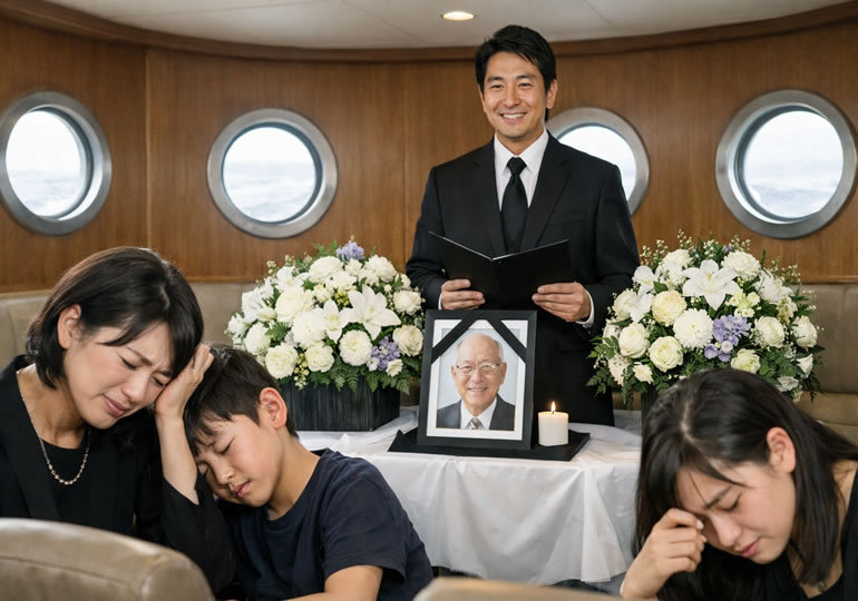 船内で船酔いしている親族